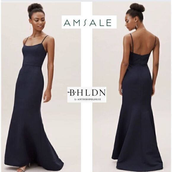 Amsale X BHLDN Moe Navy Blue Fit‎ and Flare Formal Maxi Dress Size 6 - Picture 1 of 16
